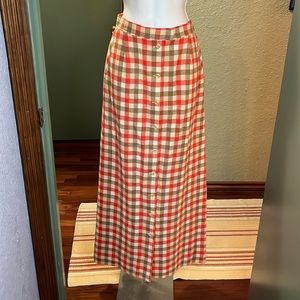 EUC VTG Young Pendleton Wool orange plaid button up maxi skirt Sz 11/12